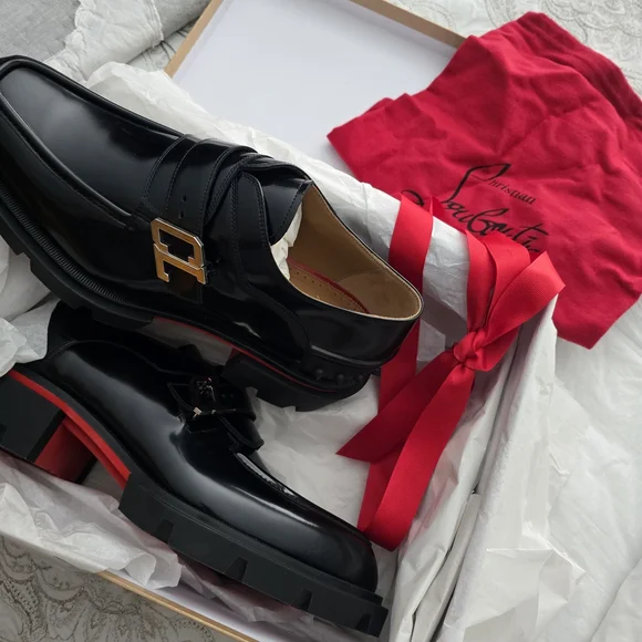 Christian Louboutin Black Calfskin Our Georges Men's Leather Loafers 44 - Picture 7 of 12